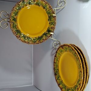 Vintage Italian Leaf Print 8.5" Plates Signed